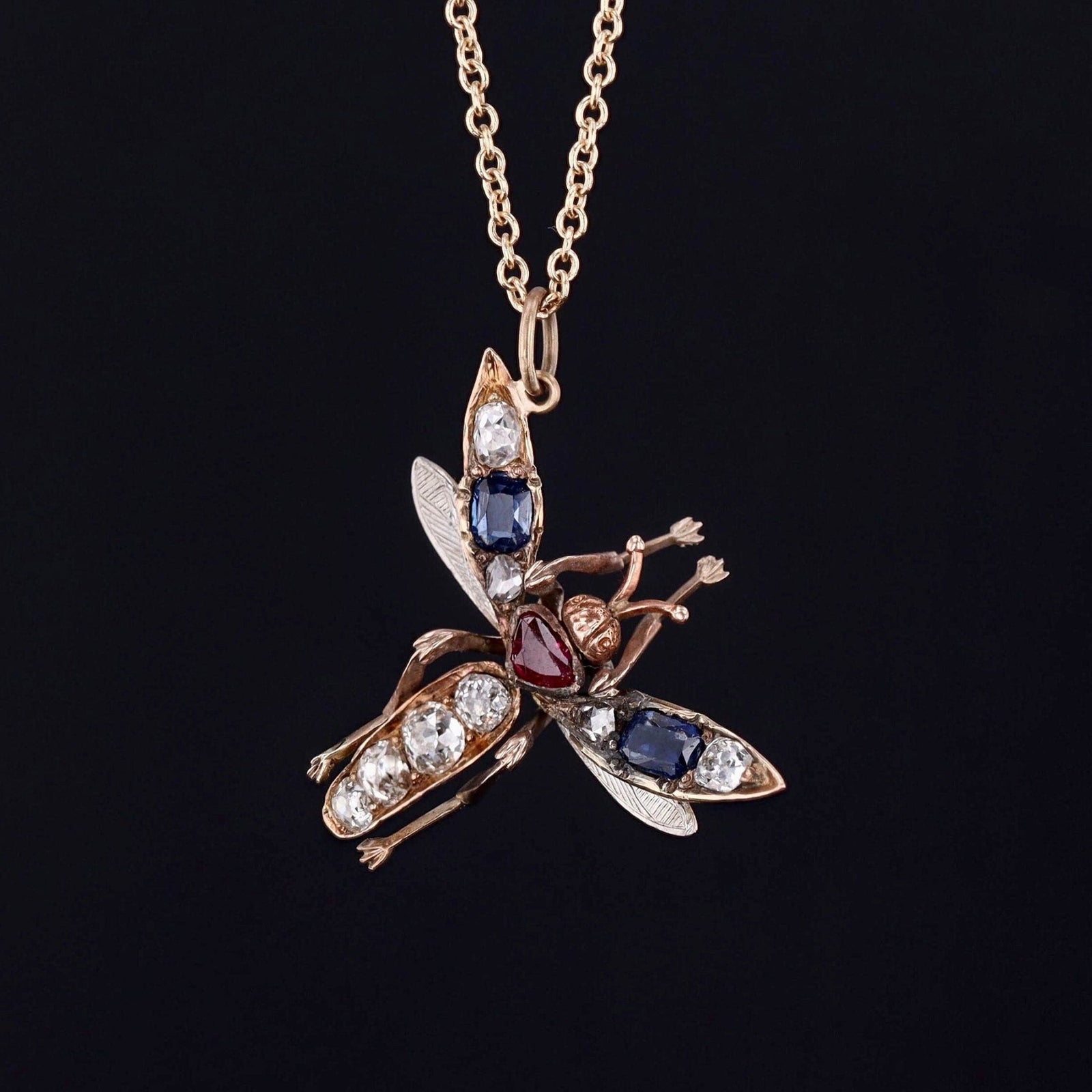 Antique Gemstone Insect Conversion Pendant of 14k Gold - Trademark Antiques