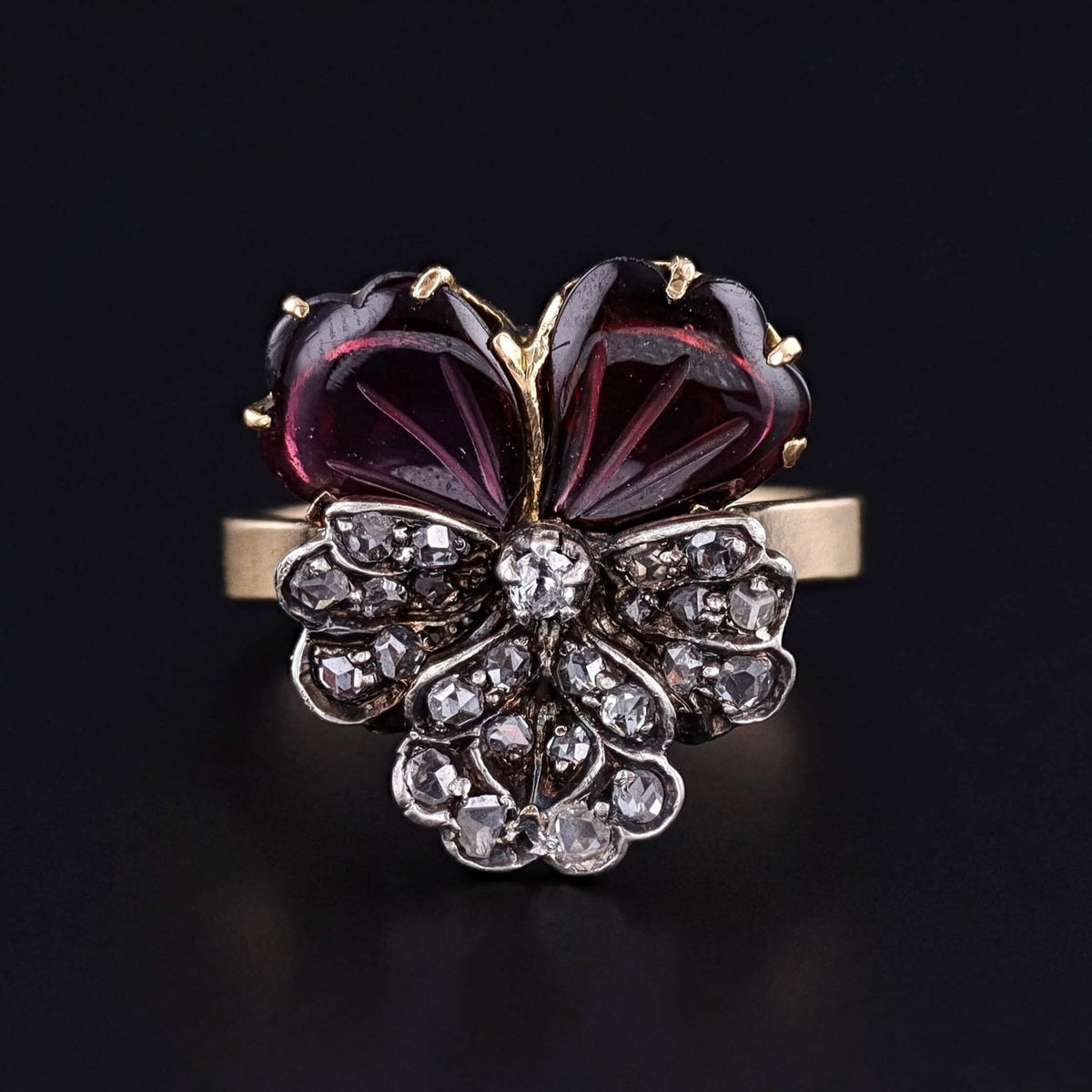 Antique Gemstone Pansy Ring of 14k and 18k Gold - Trademark Antiques