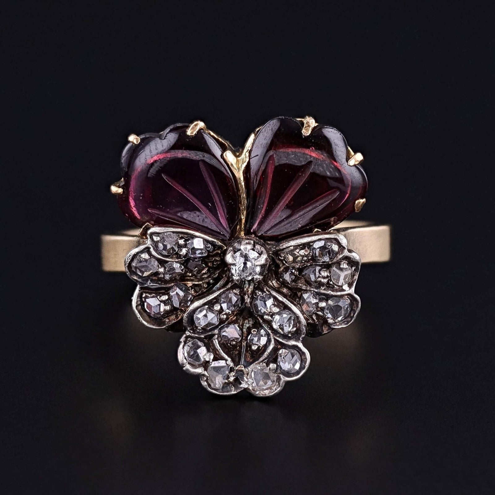 Antique Gemstone Pansy Ring of 14k and 18k Gold - Trademark Antiques