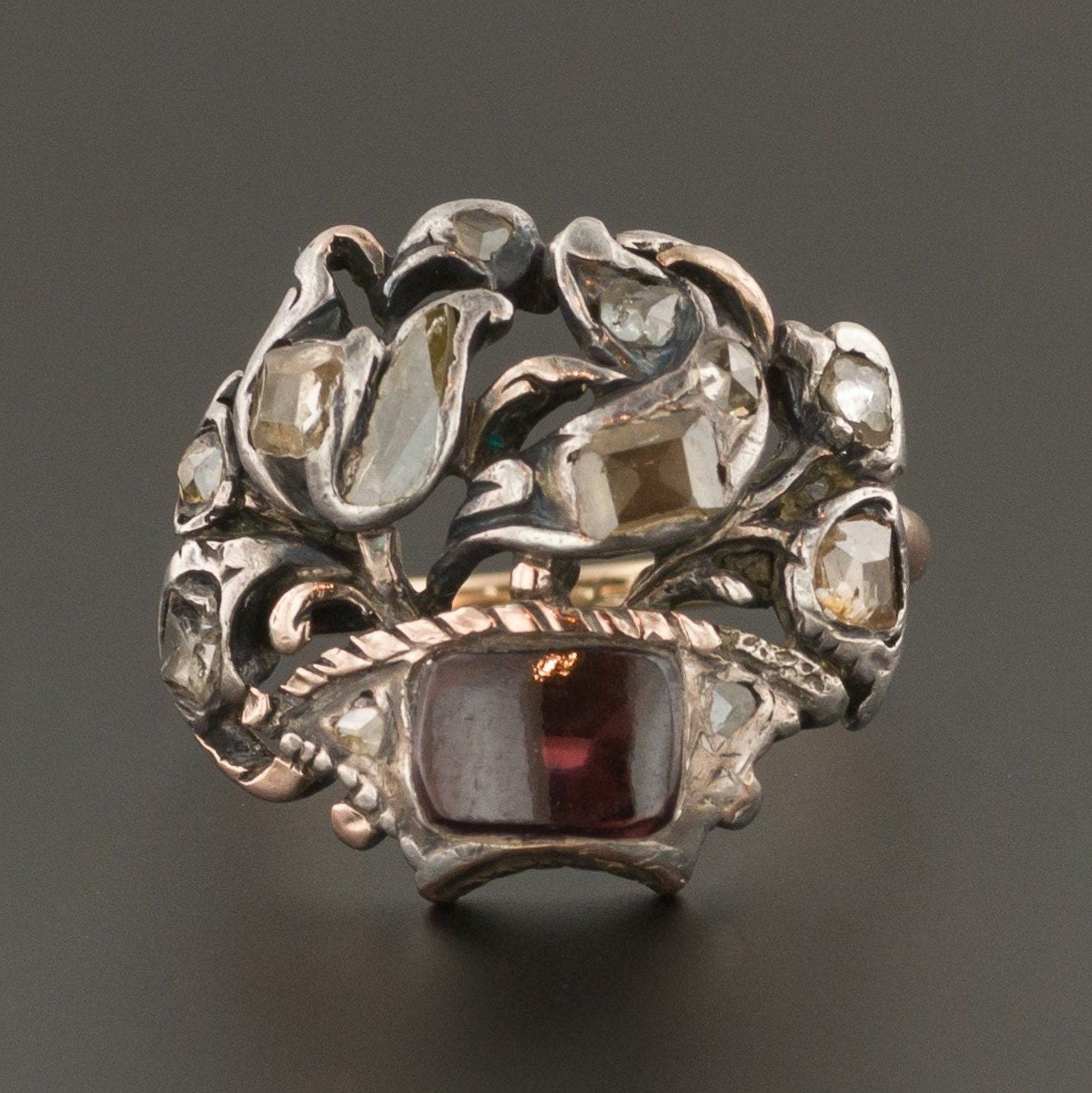 Antique Georgian Diamond and Garnet Giardinetti Ring - Trademark Antiques