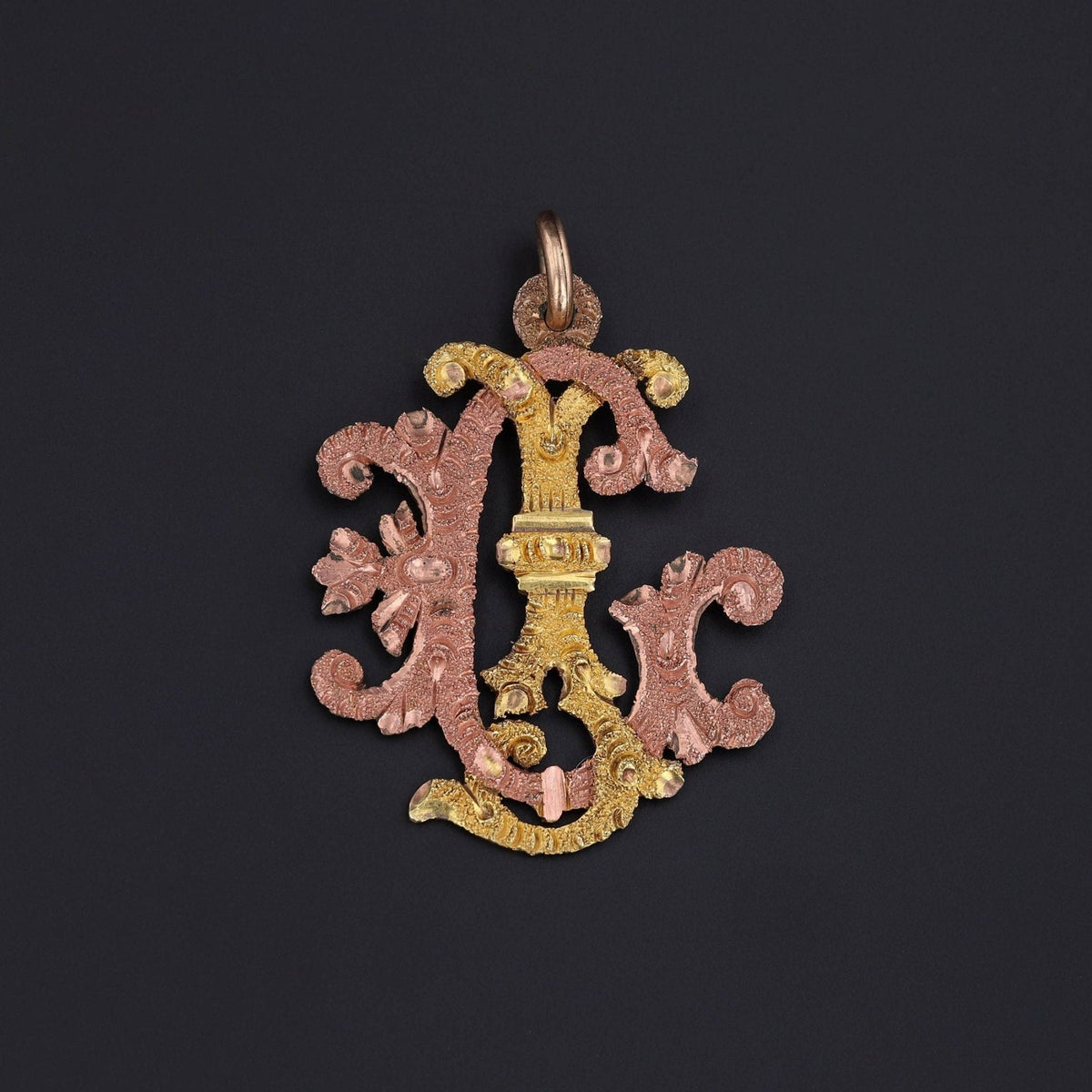 Antique GJ or JG Initial Pendant of 10k Rose and Yellow Gold - Trademark Antiques