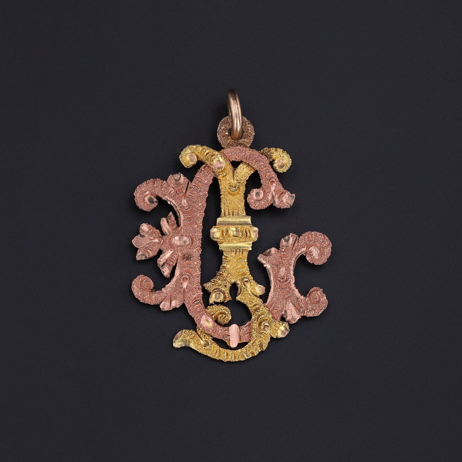 Antique GJ or JG Initial Pendant of 10k Rose and Yellow Gold - Trademark Antiques