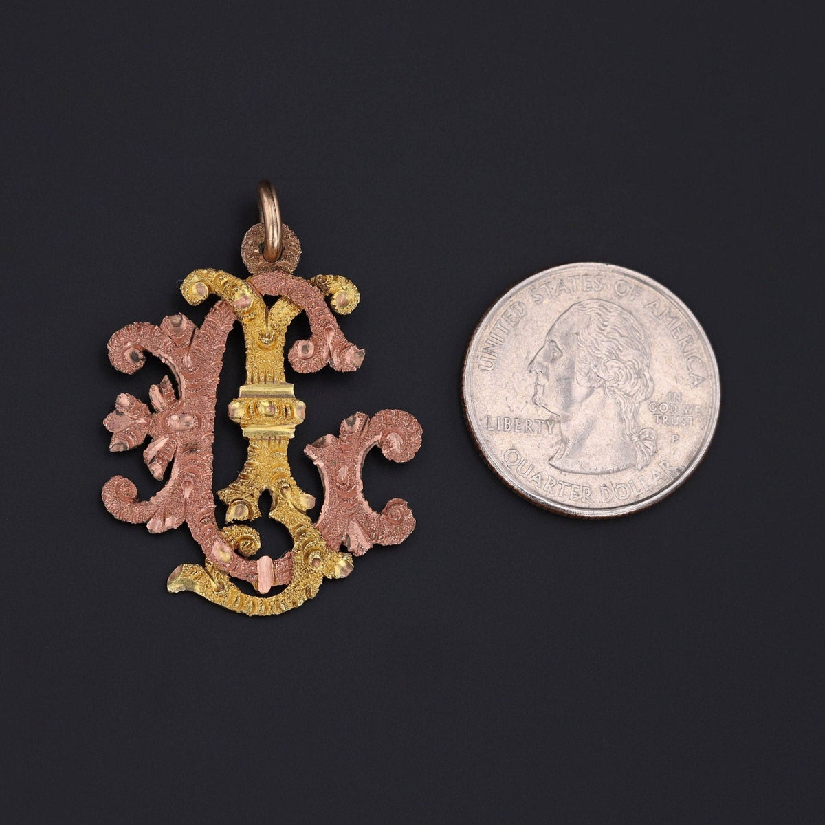 Antique GJ or JG Initial Pendant of 10k Rose and Yellow Gold - Trademark Antiques