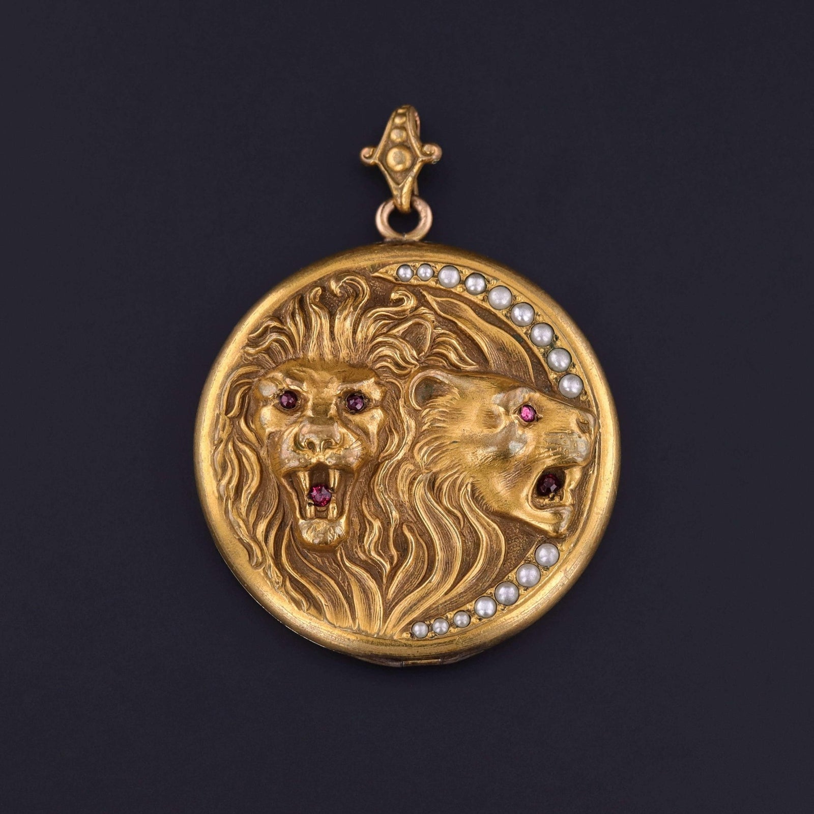 Antique Gold Filled Lion Locket - Trademark Antiques