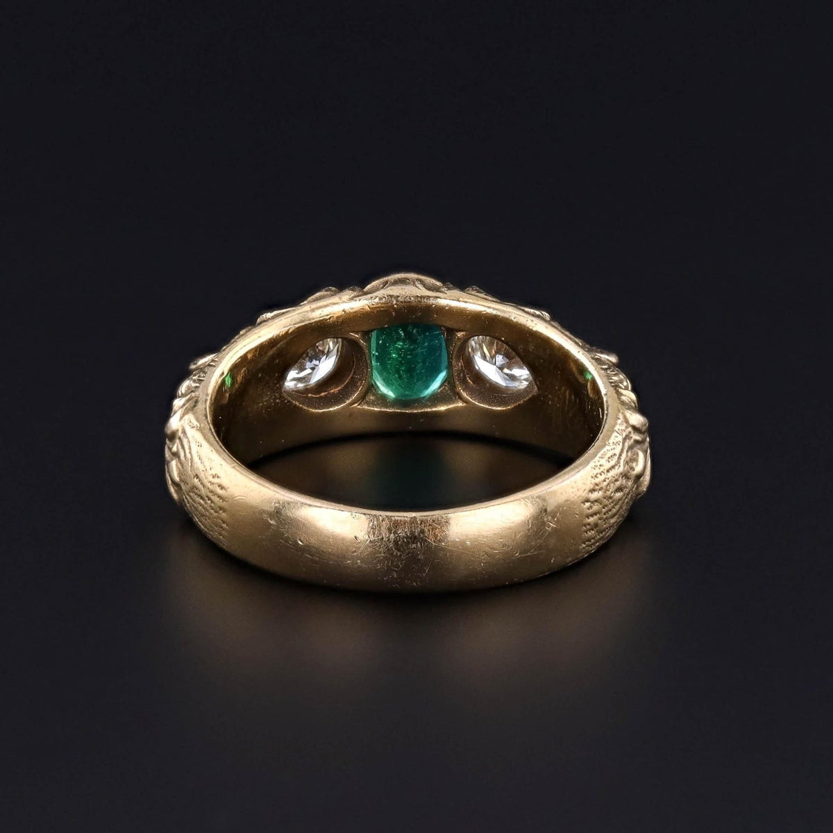 Antique Green Man Emerald Ring of 14k Gold - Trademark Antiques