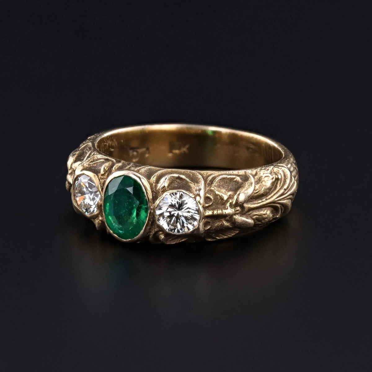 Antique Green Man Emerald Ring of 14k Gold - Trademark Antiques
