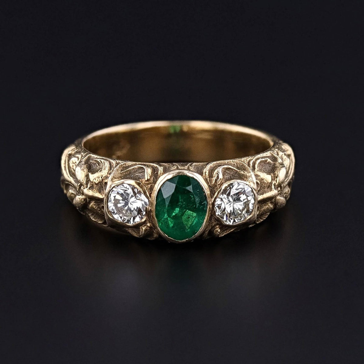 Antique Green Man Emerald Ring of 14k Gold - Trademark Antiques