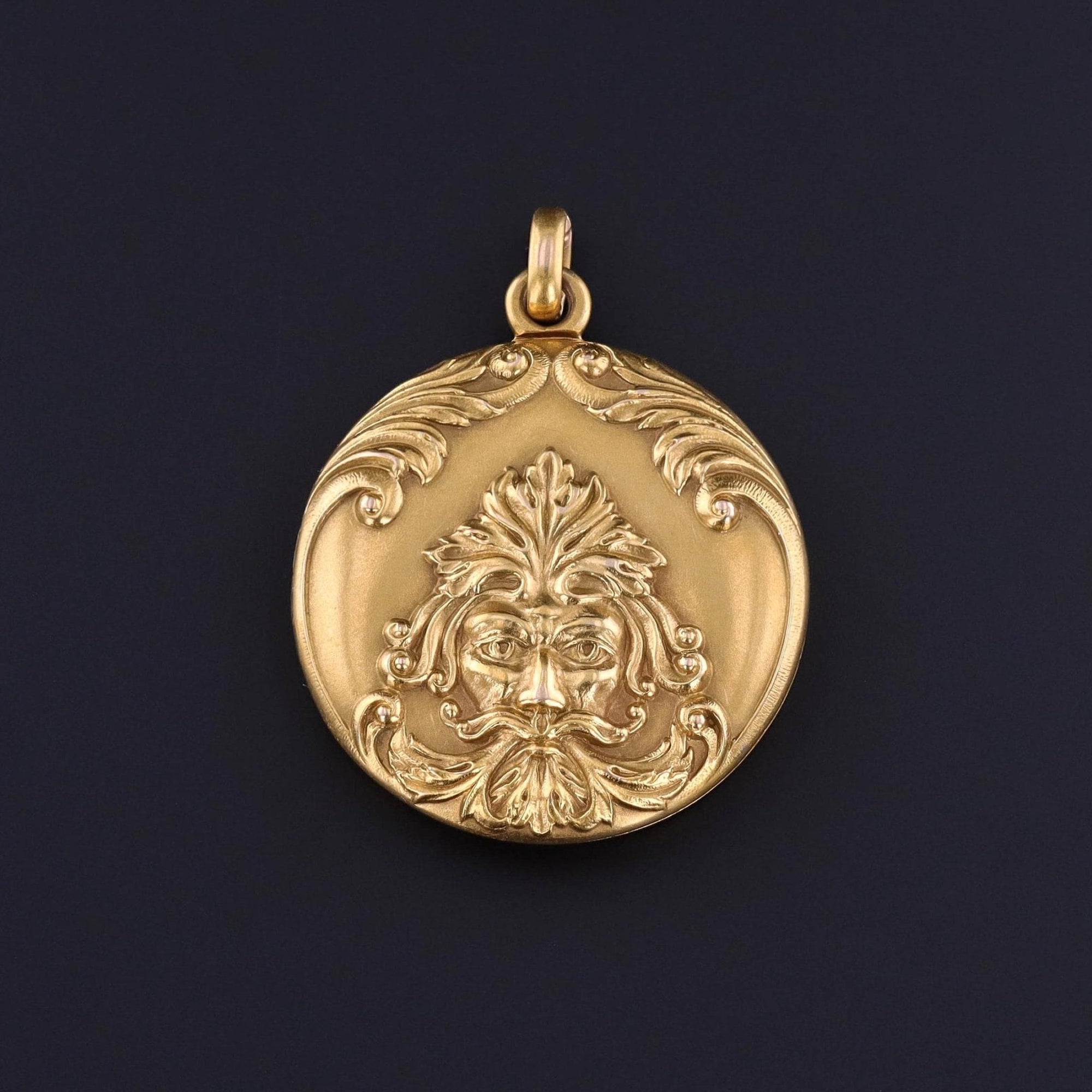 Antique Green Man Locket of 14k Gold - Trademark Antiques