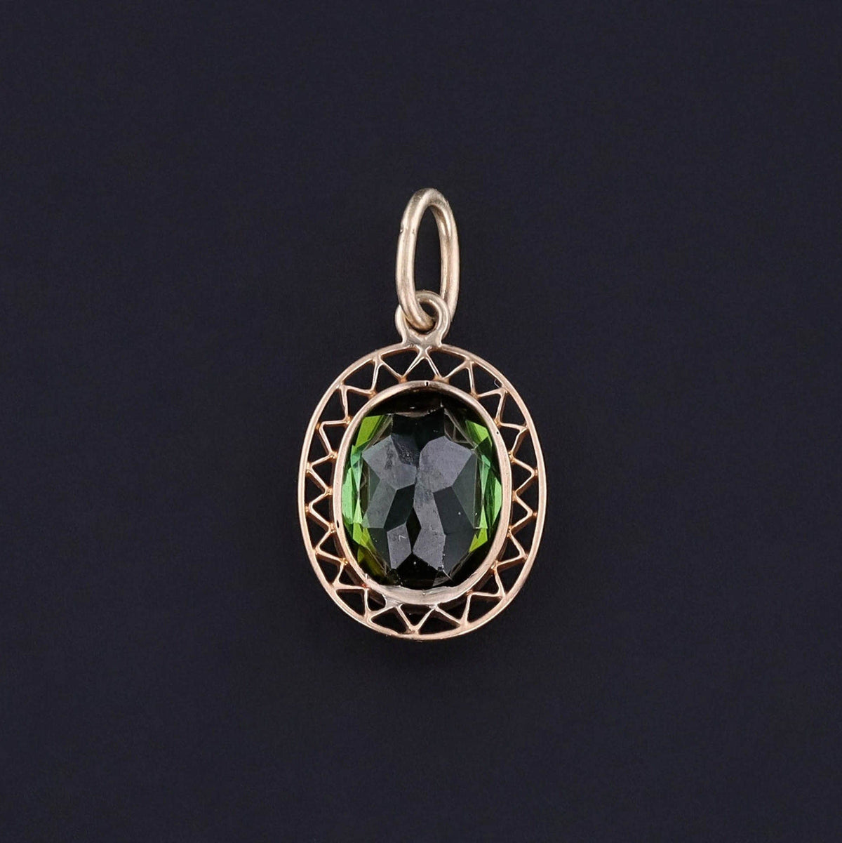 Antique Green Tourmaline Charm of 14k Gold - Trademark Antiques