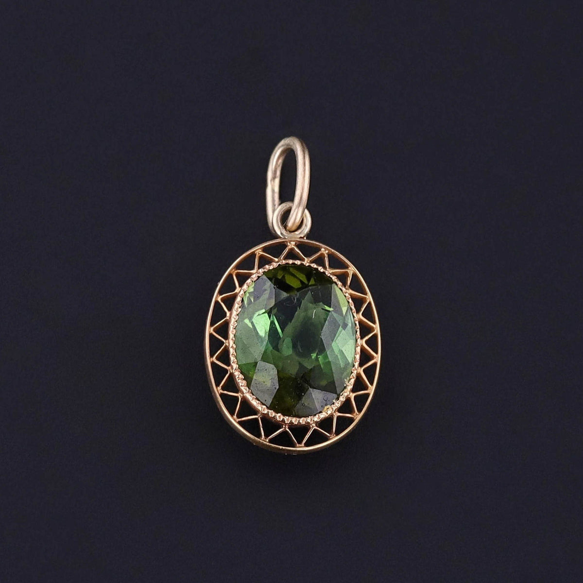 Antique Green Tourmaline Charm of 14k Gold - Trademark Antiques