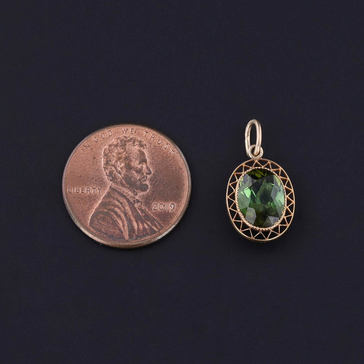 Antique Green Tourmaline Charm of 14k Gold - Trademark Antiques