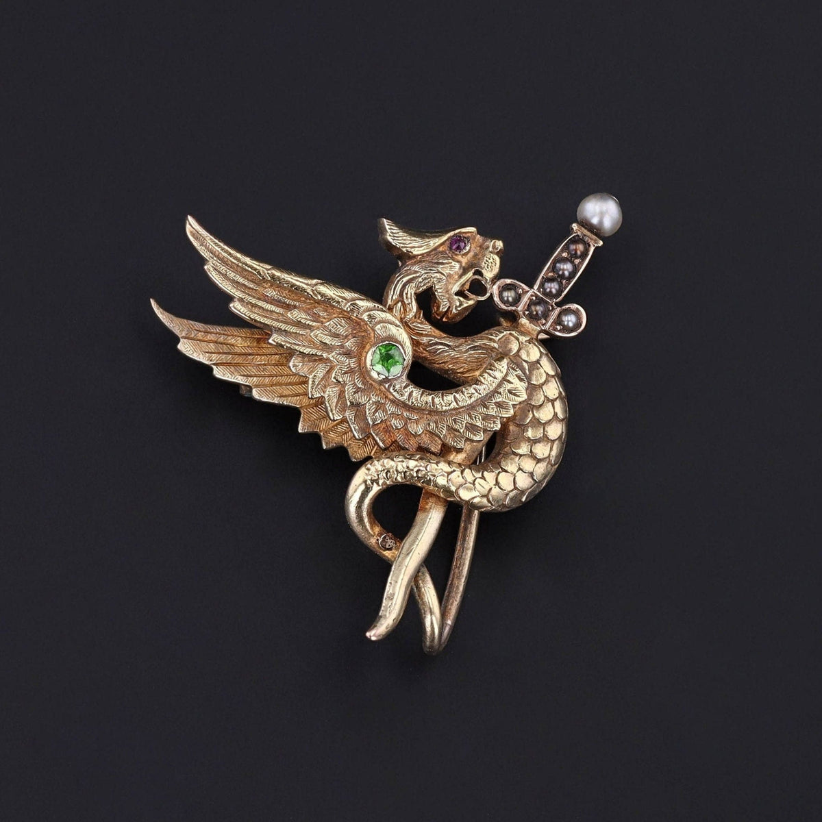 Antique Griffin Brooch of 14k Gold - Trademark Antiques