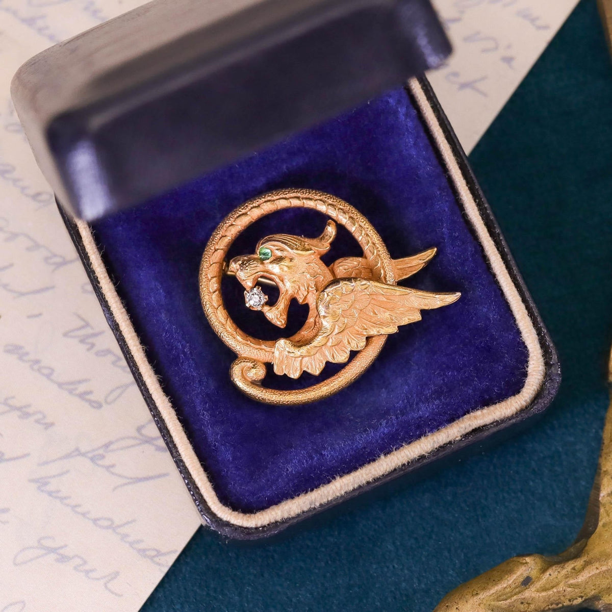 Antique Griffin Brooch of 14k Gold - Trademark Antiques