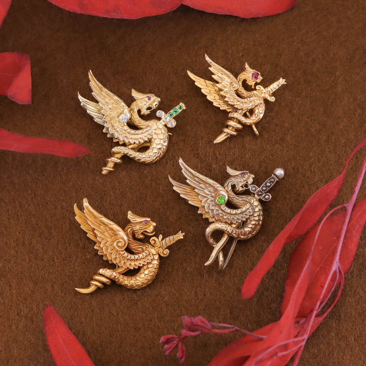 Antique Griffin Brooch or Watch Pin | 14k Gold Griffin - Trademark Antiques