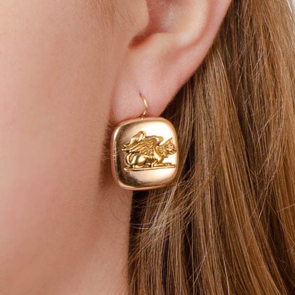 Antique Griffin Conversion Earrings of 14k Gold - Trademark Antiques