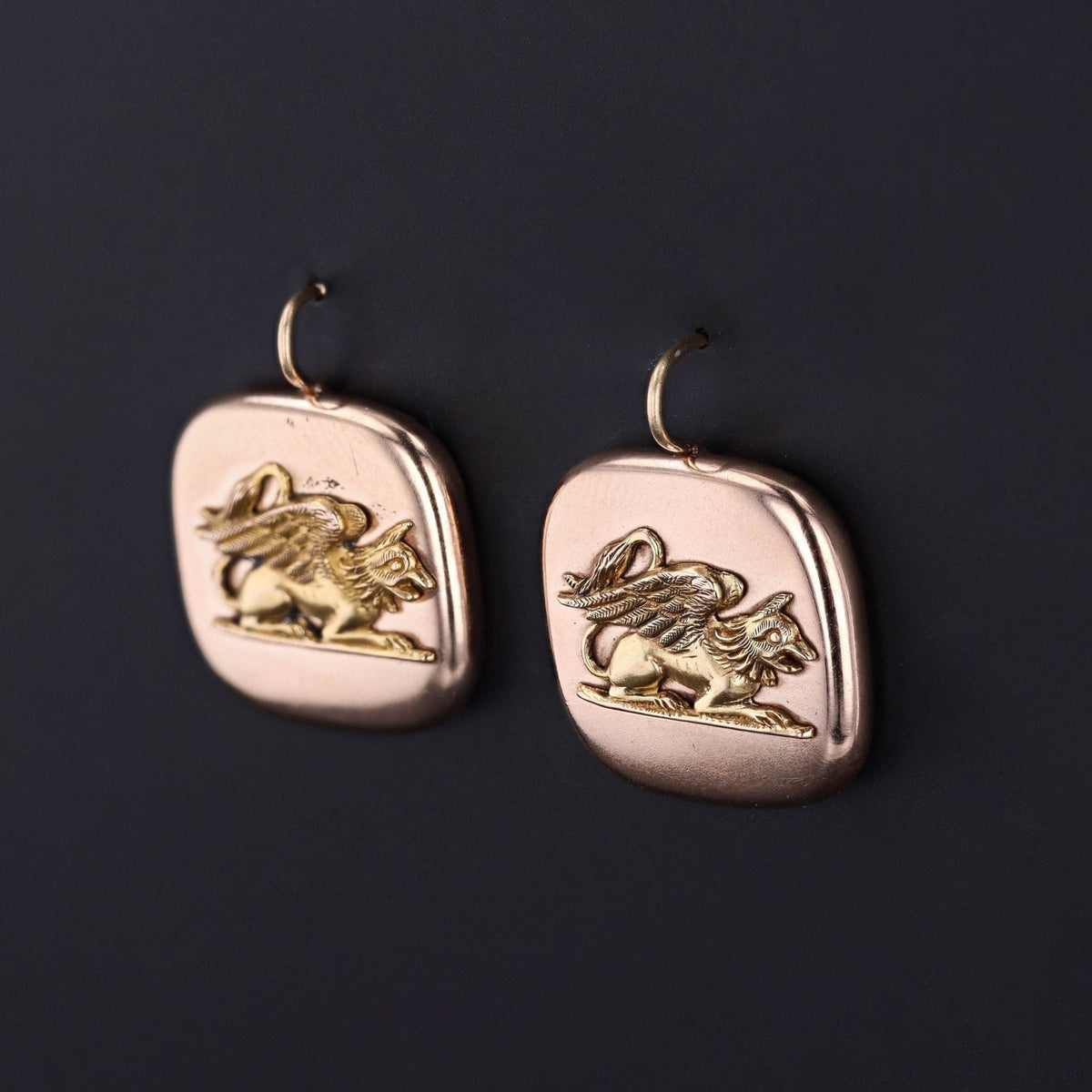 Antique Griffin Conversion Earrings of 14k Gold - Trademark Antiques