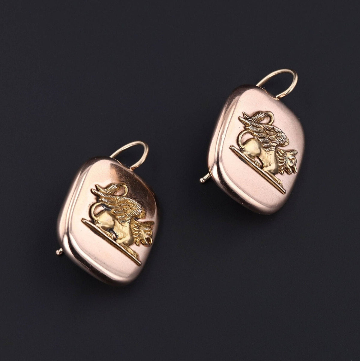 Antique Griffin Conversion Earrings of 14k Gold - Trademark Antiques