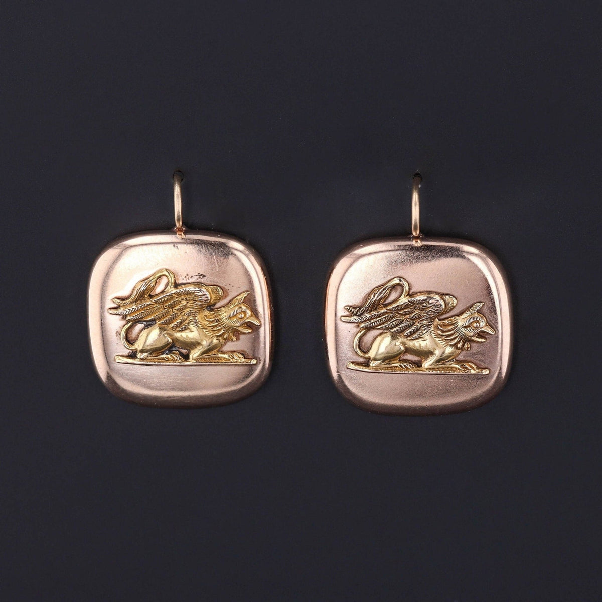 Antique Griffin Conversion Earrings of 14k Gold - Trademark Antiques