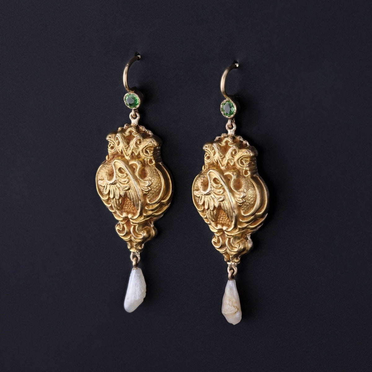 Antique Griffin Conversion Earrings of 14k Gold - Trademark Antiques