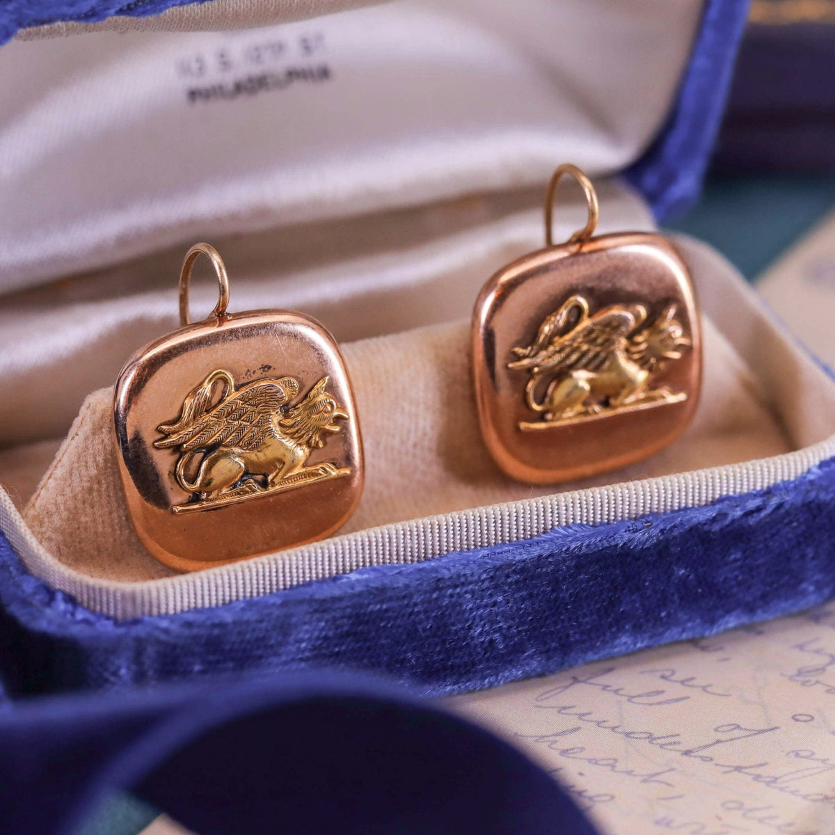 Antique Griffin Conversion Earrings of 14k Gold - Trademark Antiques