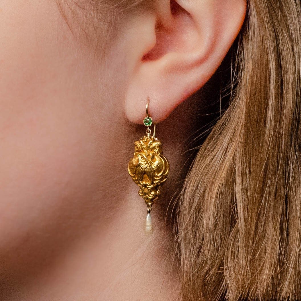 Antique Griffin Conversion Earrings of 14k Gold - Trademark Antiques
