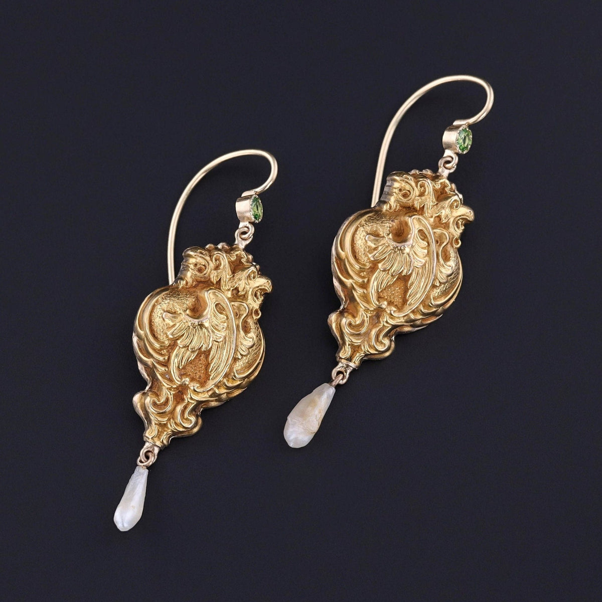 Antique Griffin Conversion Earrings of 14k Gold - Trademark Antiques