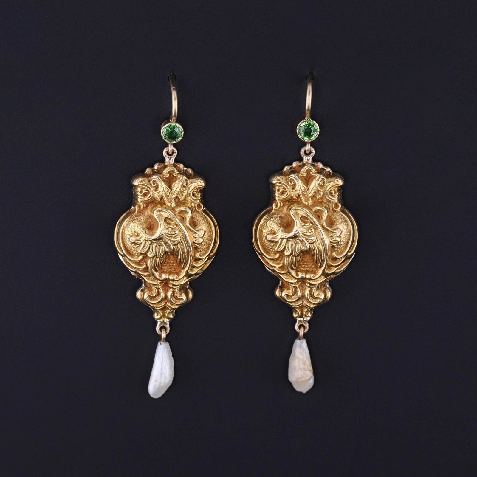 Antique Griffin Conversion Earrings of 14k Gold - Trademark Antiques