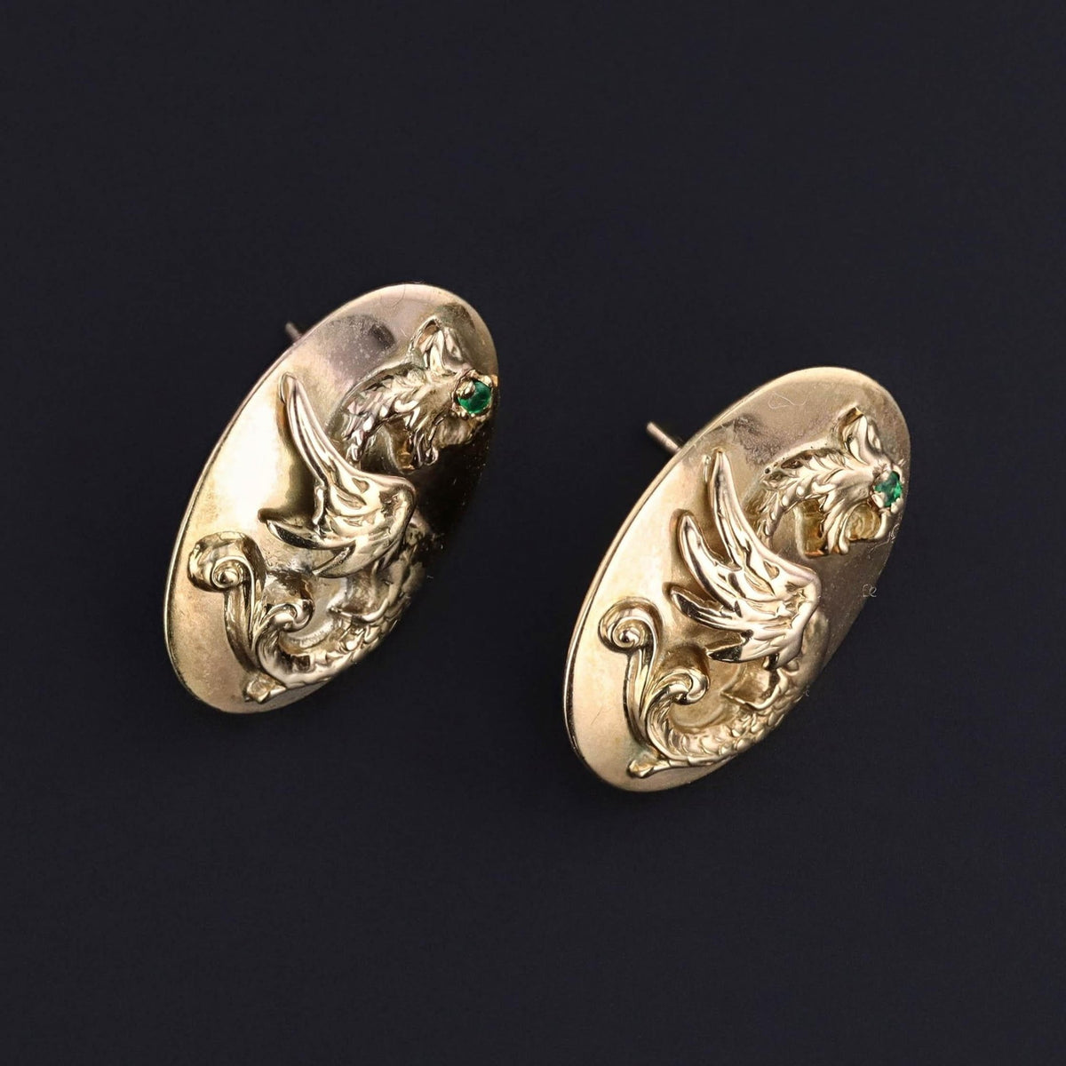 Antique Griffin Cufflink Earrings of 14k Gold - Trademark Antiques