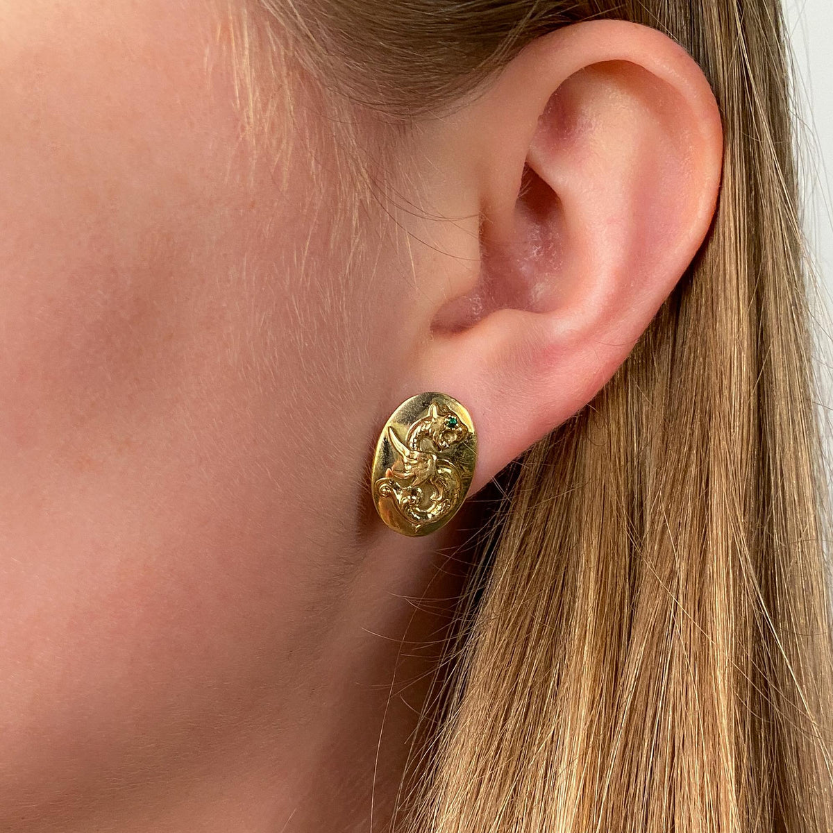 Antique Griffin Cufflink Earrings of 14k Gold - Trademark Antiques