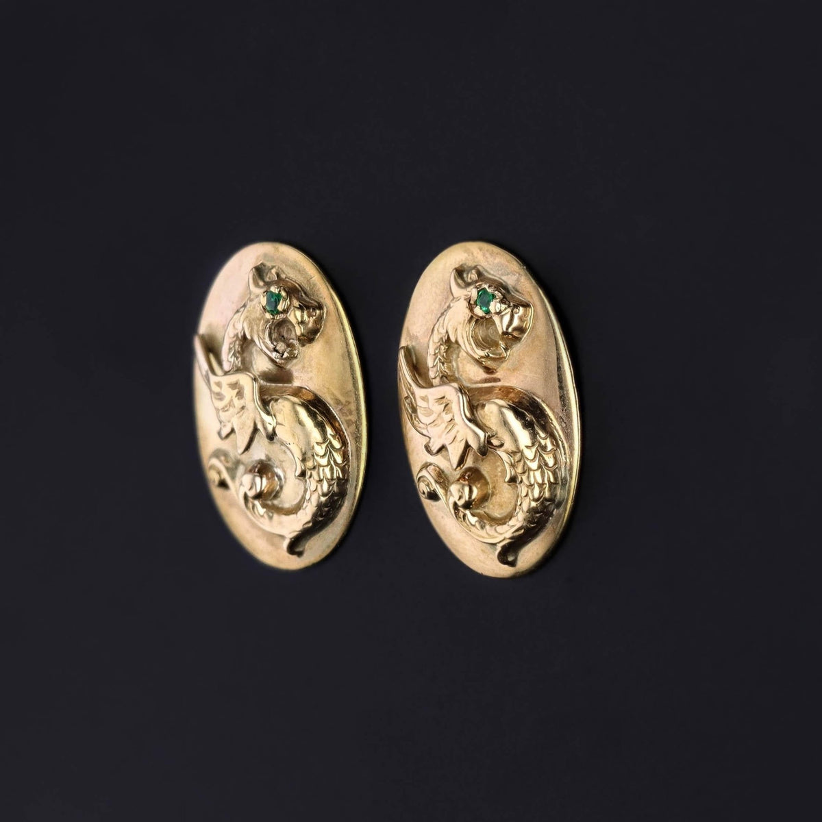 Antique Griffin Cufflink Earrings of 14k Gold - Trademark Antiques