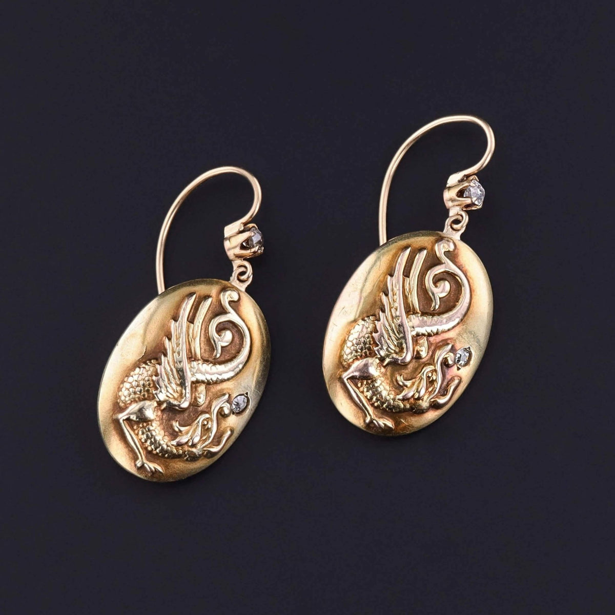Antique Griffin Earrings of 10k and 14k Gold - Trademark Antiques