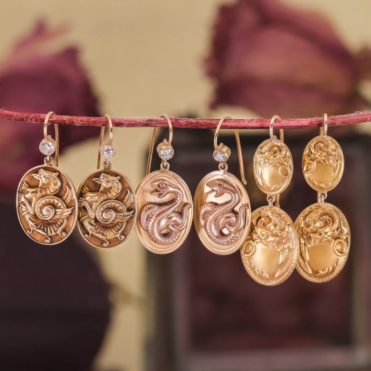 Antique Griffin Earrings of 14k Gold - Trademark Antiques