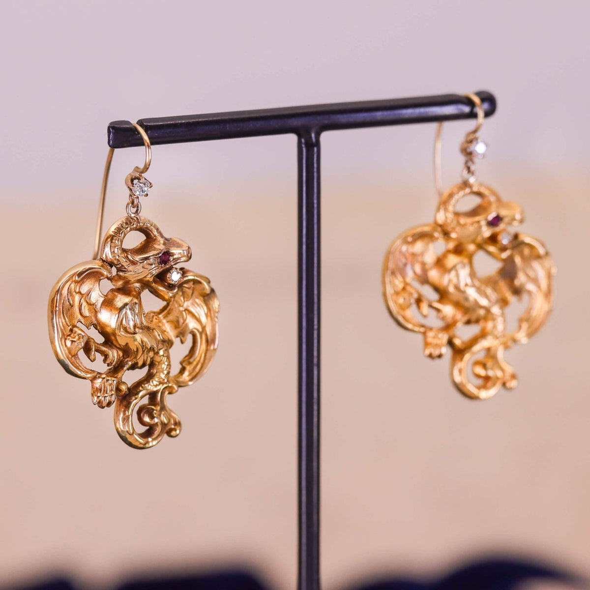 Antique Griffin Earrings of 14k Gold - Trademark Antiques