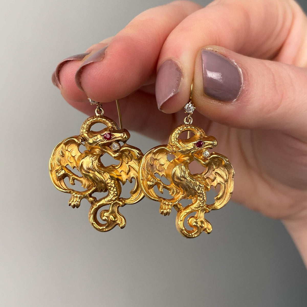 Antique Griffin Earrings of 14k Gold - Trademark Antiques