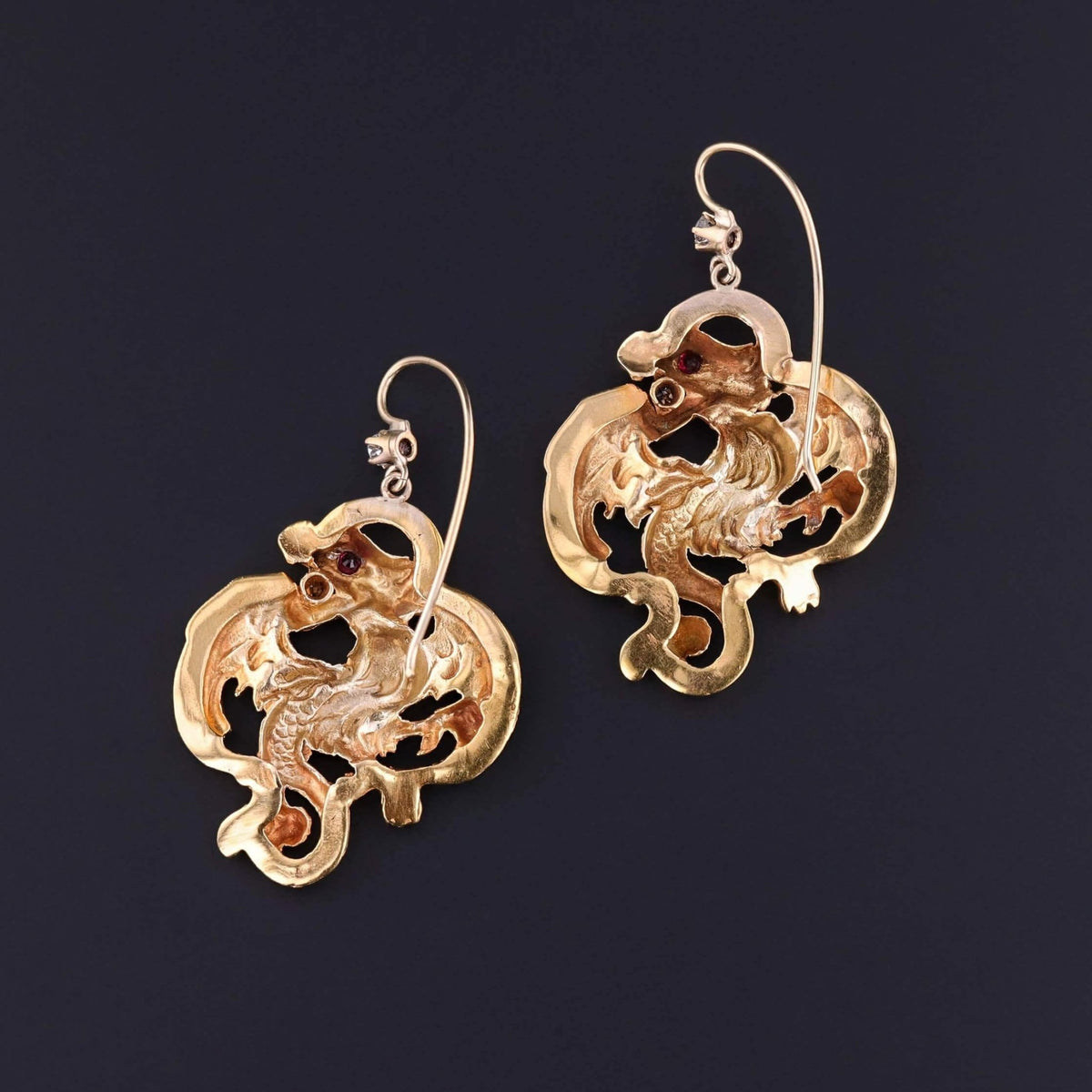 Antique Griffin Earrings of 14k Gold - Trademark Antiques