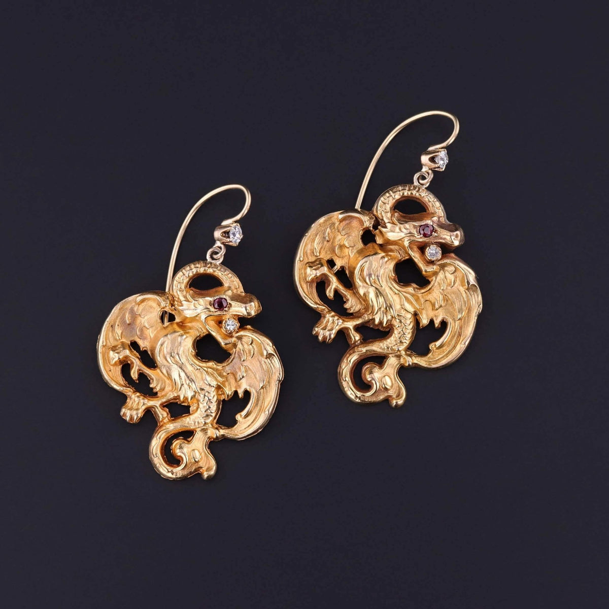 Antique Griffin Earrings of 14k Gold - Trademark Antiques