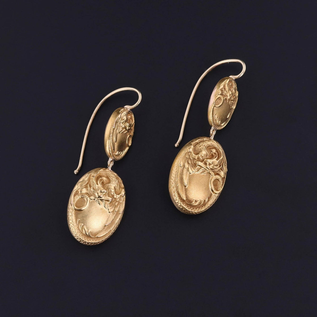 Antique Griffin Earrings of 14k Gold - Trademark Antiques
