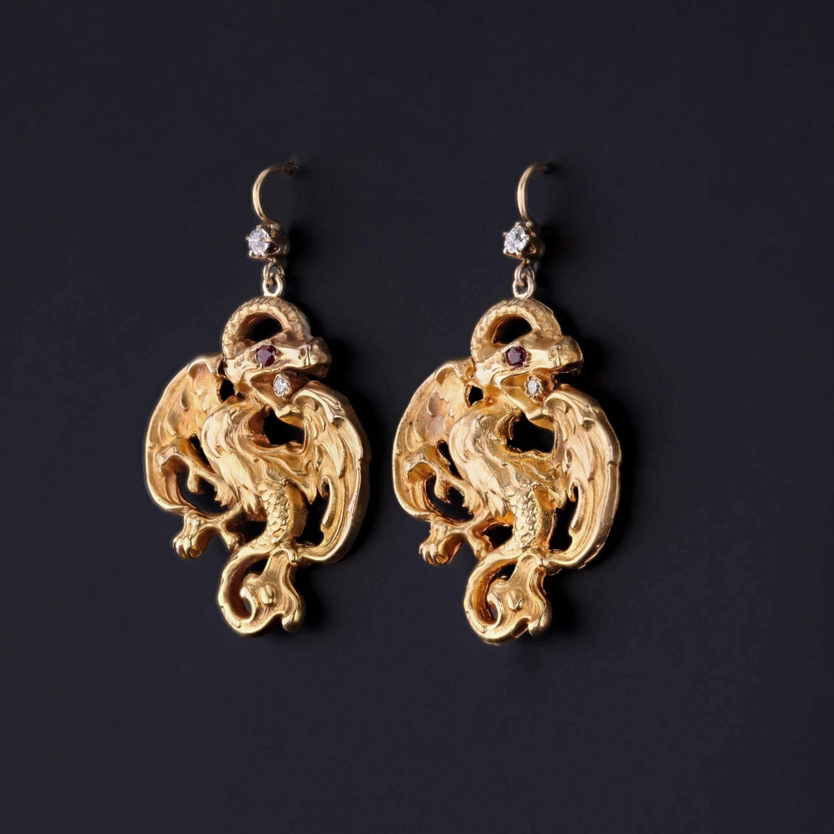 Antique Griffin Earrings of 14k Gold - Trademark Antiques