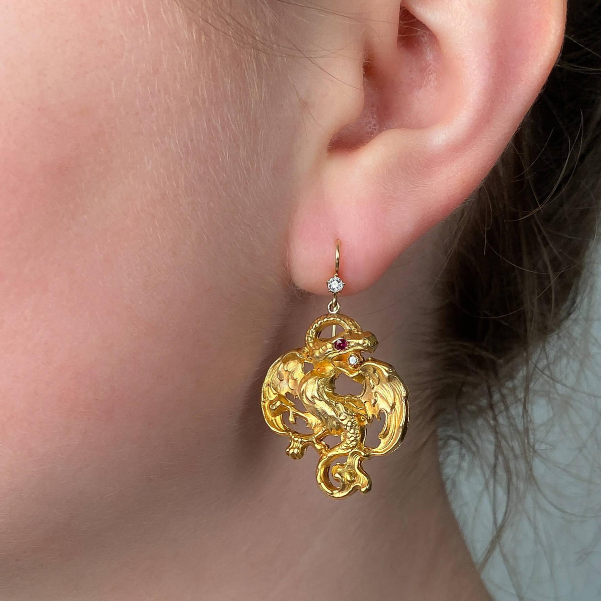 Antique Griffin Earrings of 14k Gold - Trademark Antiques