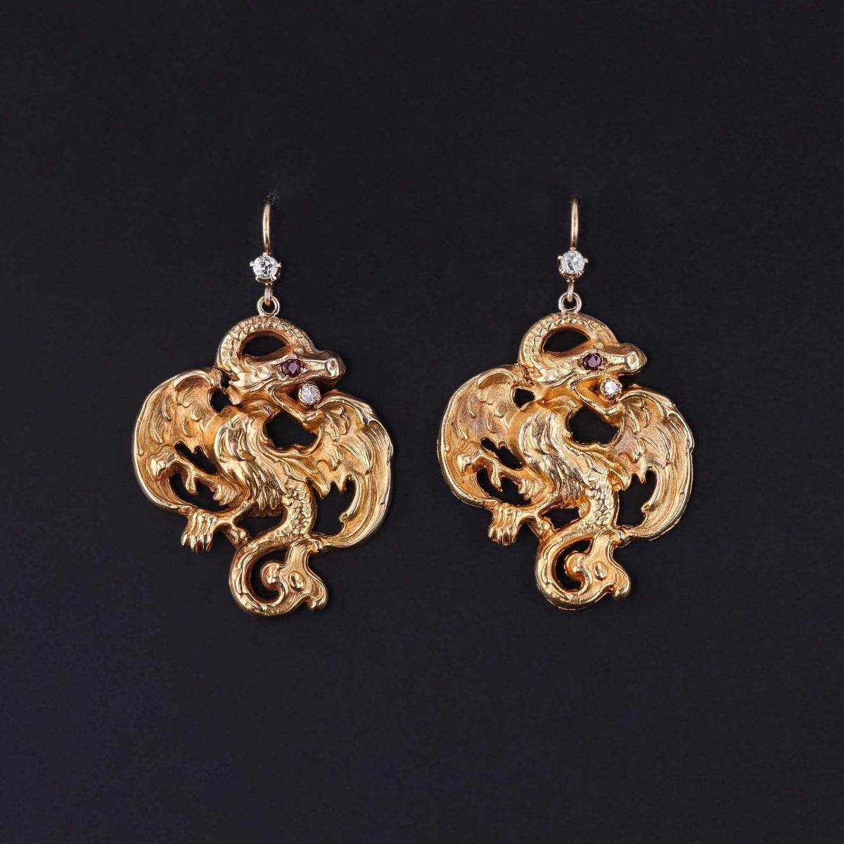 Antique Griffin Earrings of 14k Gold - Trademark Antiques