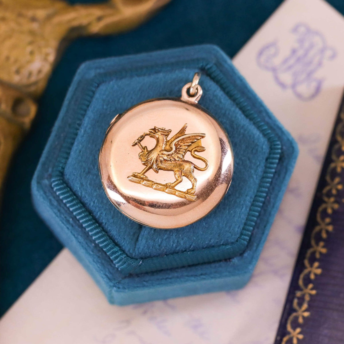 Antique Griffin Locket of 10k Gold - Trademark Antiques