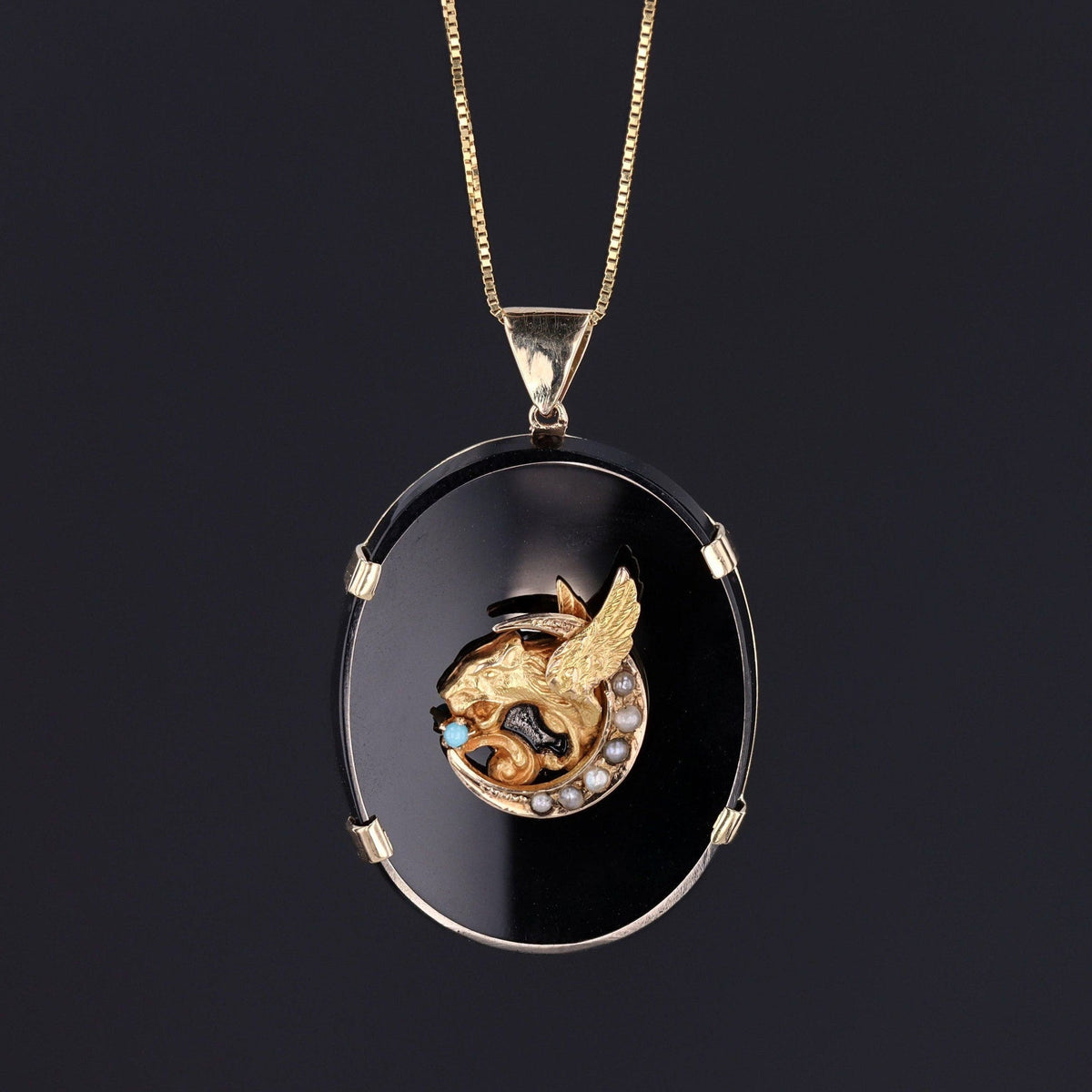 Antique Griffin on Onyx Conversion Pendant of 14k Gold - Trademark Antiques