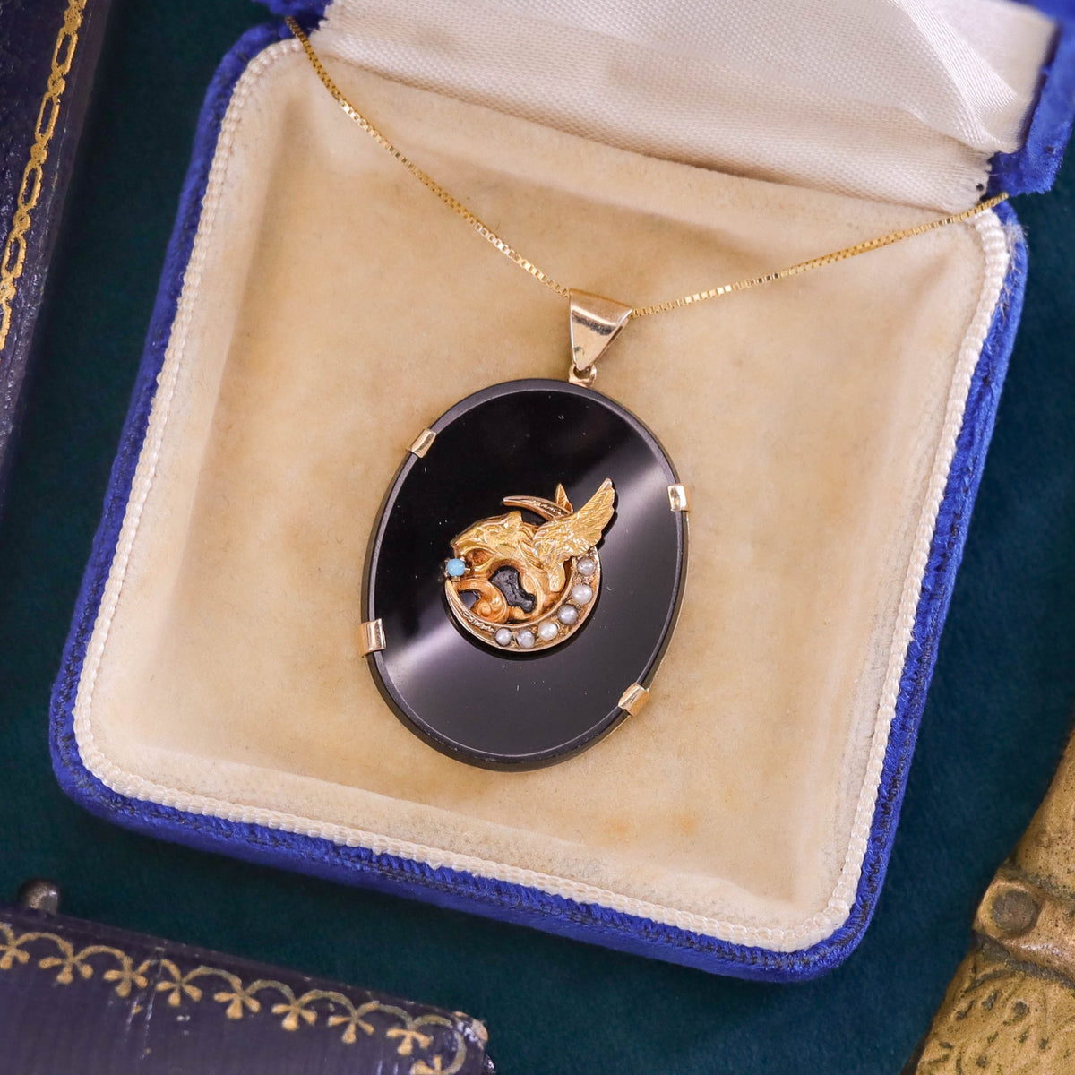 Antique Griffin on Onyx Conversion Pendant of 14k Gold - Trademark Antiques