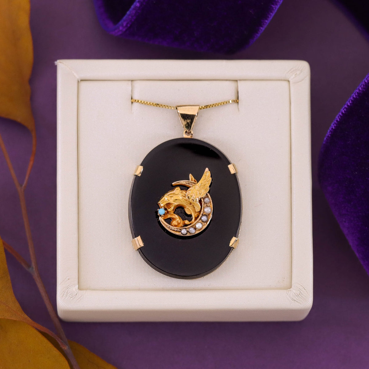 Antique Griffin on Onyx Conversion Pendant of 14k Gold - Trademark Antiques