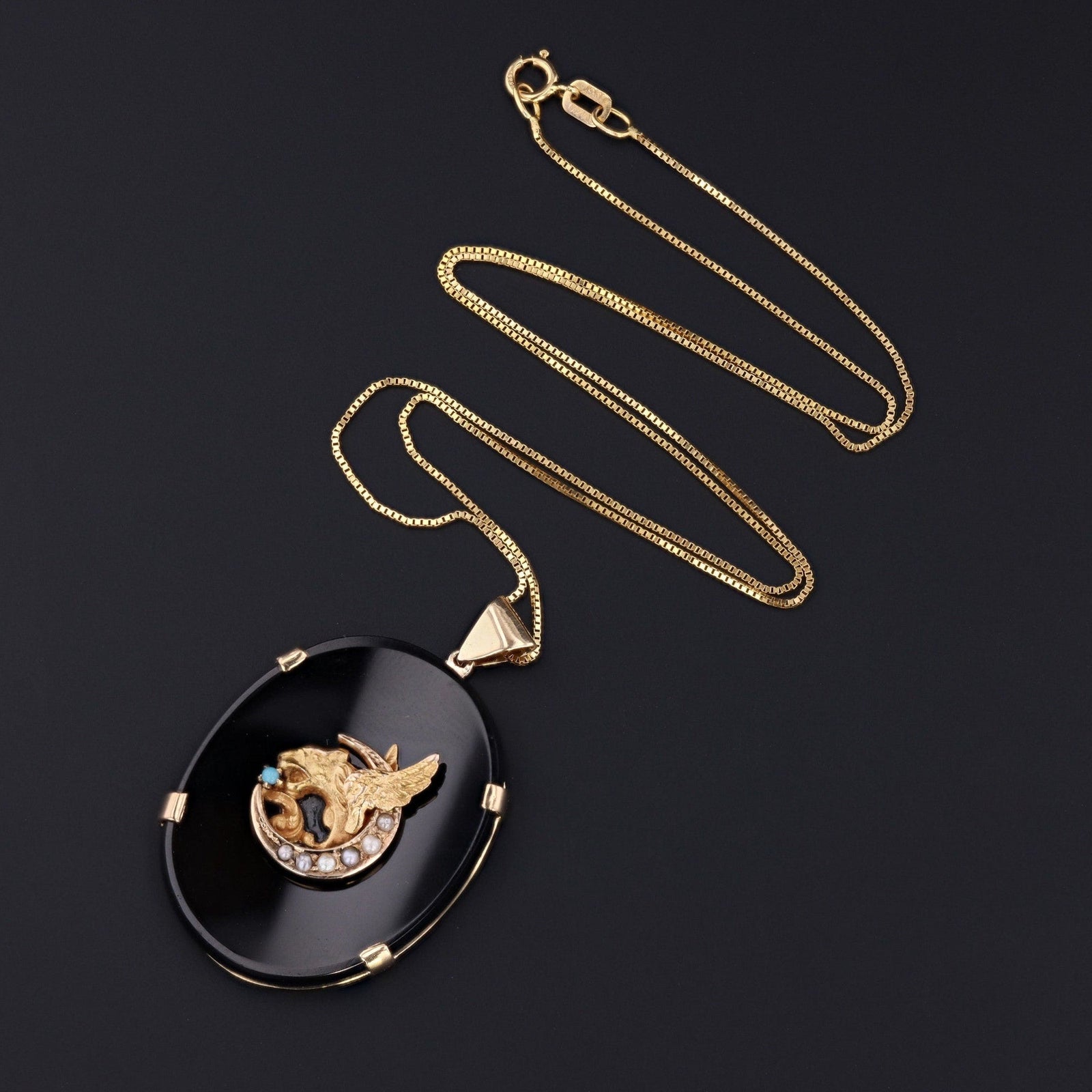 Antique Griffin on Onyx Conversion Pendant of 14k Gold - Trademark Antiques