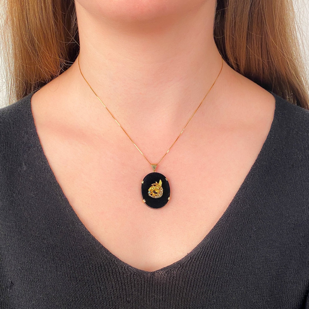 Antique Griffin on Onyx Conversion Pendant of 14k Gold - Trademark Antiques