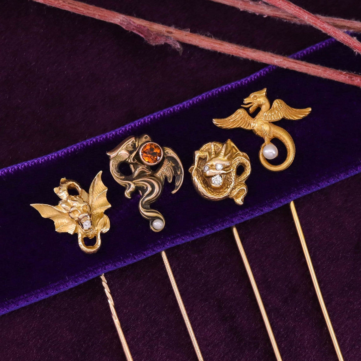 Antique Griffin or Dragon Stickpin of 14k Gold - Trademark Antiques