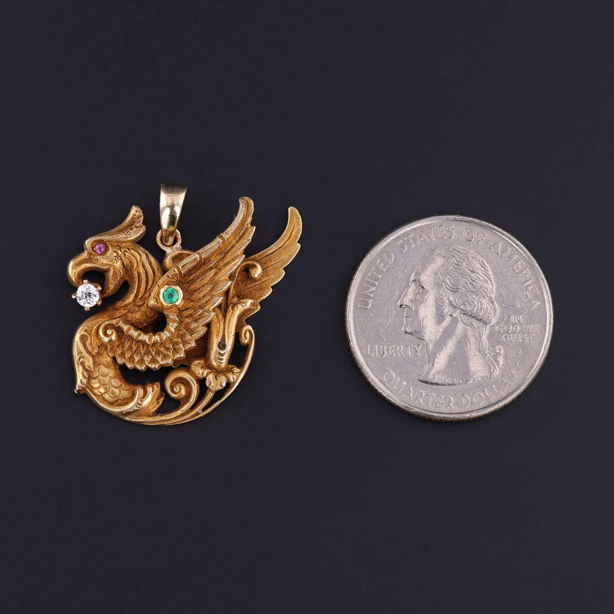 Antique Griffin Pendant of 14k Gold by Riker Brothers - Trademark Antiques