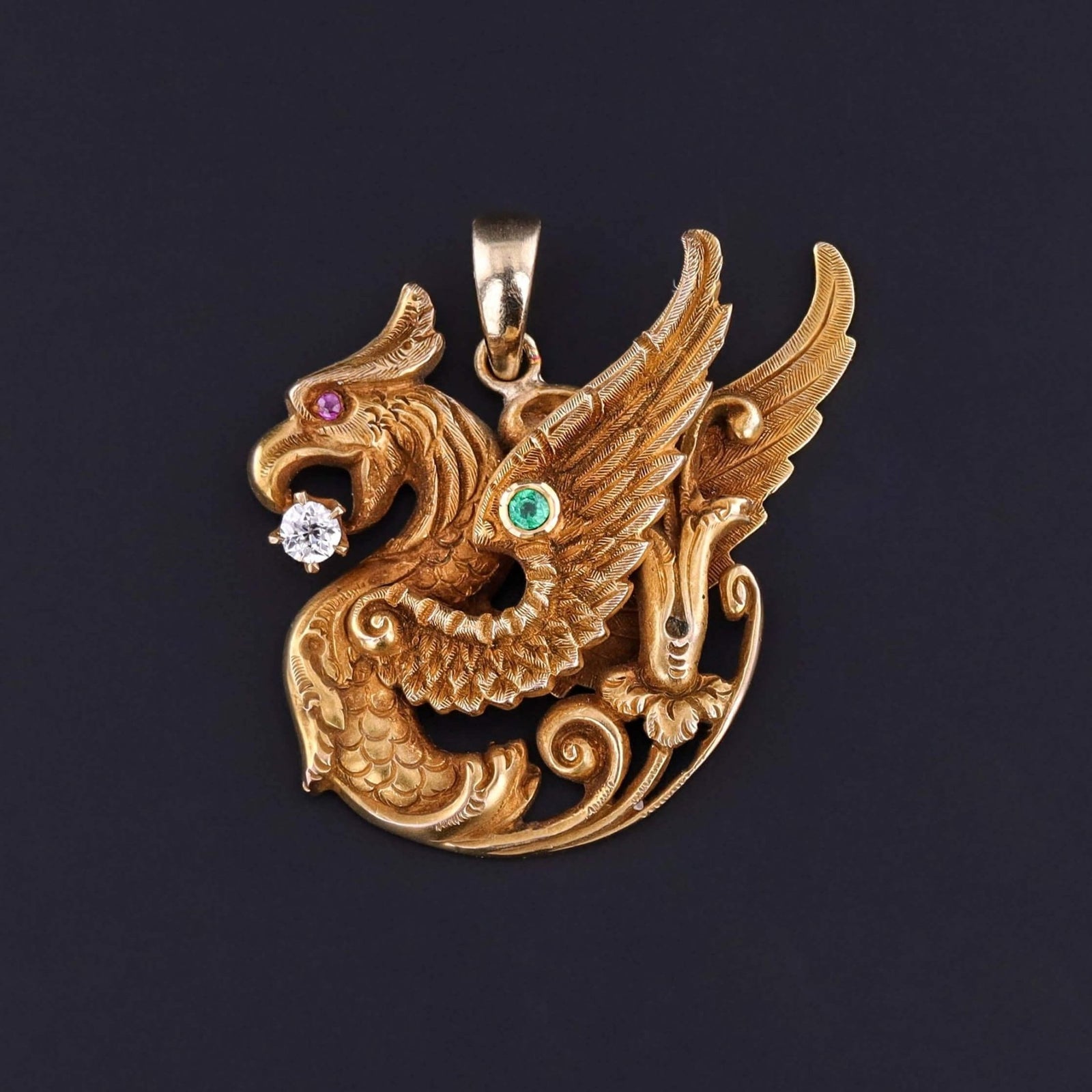 Antique Griffin Pendant of 14k Gold by Riker Brothers - Trademark Antiques