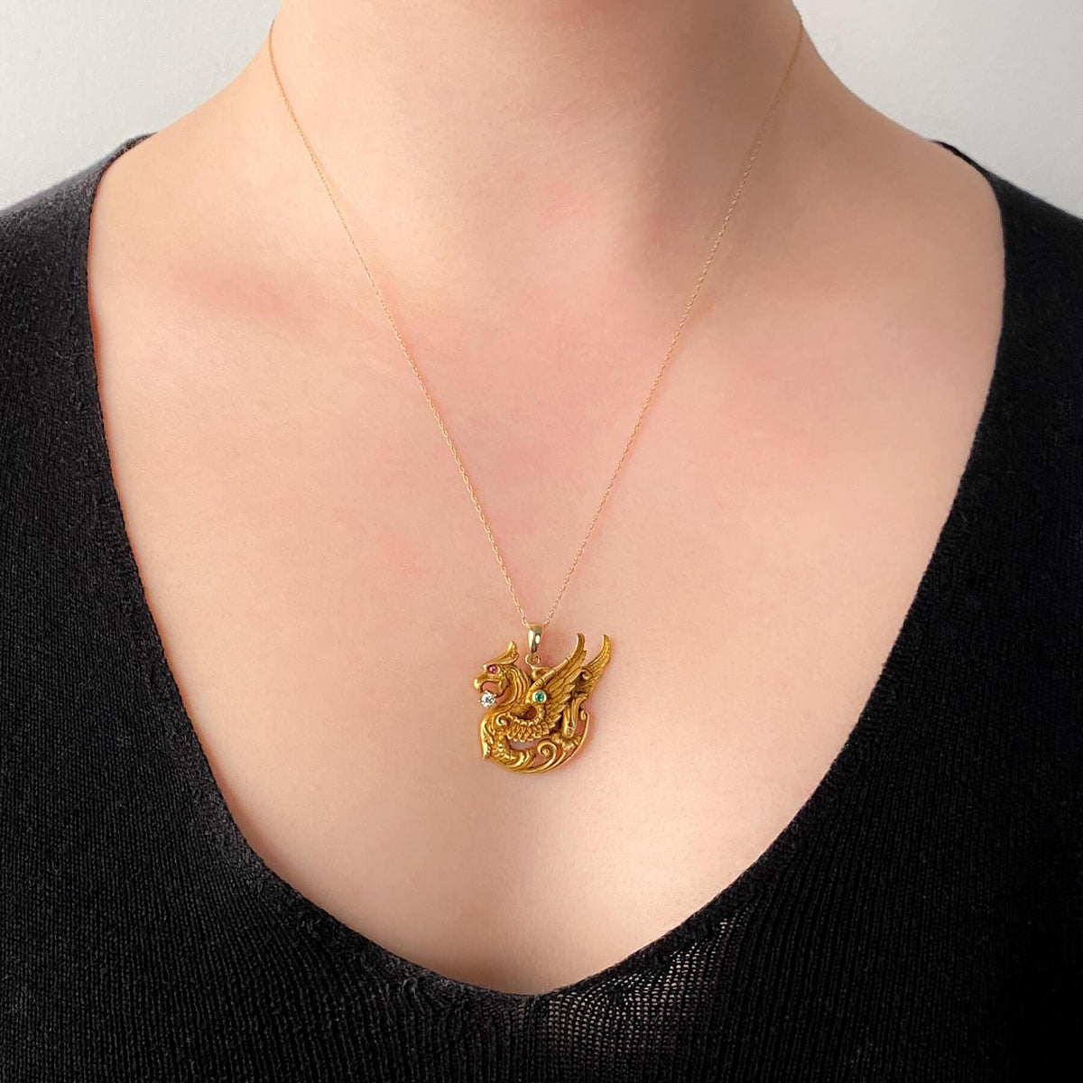 Antique Griffin Pendant of 14k Gold by Riker Brothers - Trademark Antiques